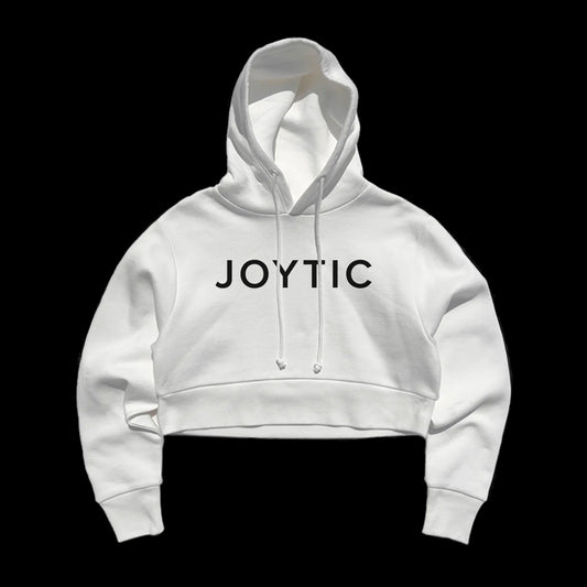 JOYTIC WOMENSWEAR TEXT CROPPED HOODIE (WHITE)